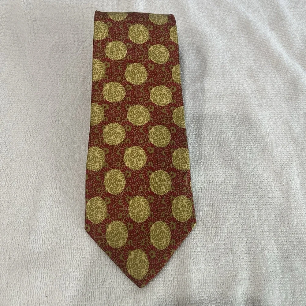 Andre Claude Canova 100% Silk Russet Red & Gold Geometric Medallion Print Tie